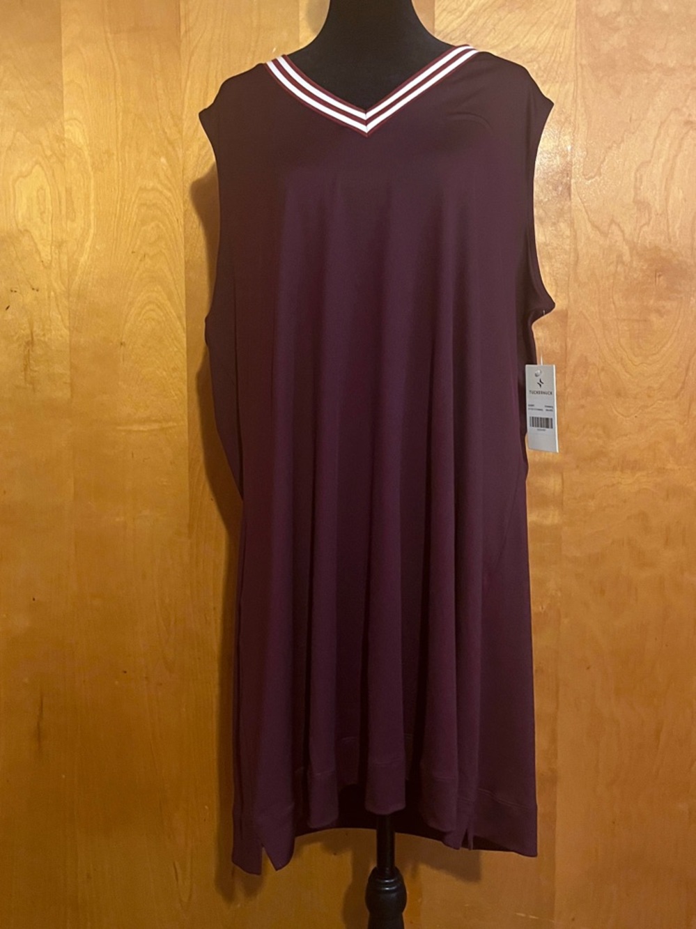 Tuckernuck Sport NWT 3XL Lynda V-Neck Tennis Dress in Winetasting w/Striped Trim